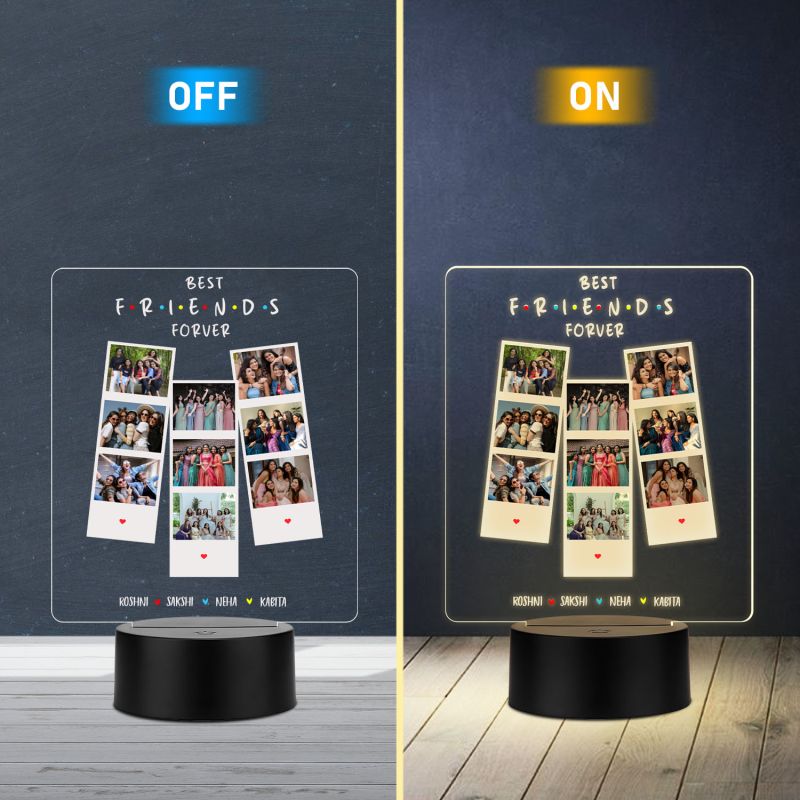Personalized Best Friend Forever Photo Collage LED Lamp with Warm White Light Birthday Gift for Bestie Memorable Gift for Friends